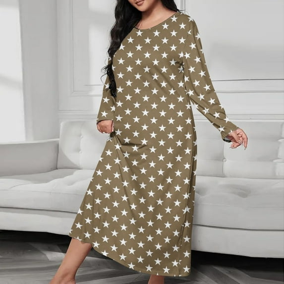 Women's Long Nightgown Cotton Baggy Nightdress Plus Size Nightshirt Long Sleeve V Neck Sleep Dress Casual Sleepwear Coffee XXL