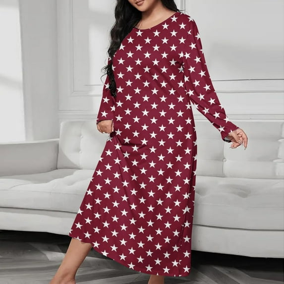 Women's Long Nightgown Cotton Baggy Nightdress Plus Size Nightshirt Long Sleeve V Neck Sleep Dress Casual Sleepwear Red XXL