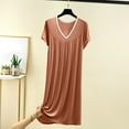 thumbnail image 1 of Women's Long Nightgown Nighties Nightdress Nightshirts Short Sleeve Soft Sleep Dress Khaki L, 1 of 7