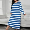 thumbnail image 1 of Women's Long Nightgown Nighties Stripes Nightdress Nightshirts Long Sleeve Soft Cotton Sleep Dress Home Wear Pajamas Blue XXXXL, 1 of 6