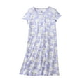 thumbnail image 1 of Women's Long Nightgown Pleated Casual Nightdress Short Sleeve Soft Nighties Nightwear Purple S, 1 of 6