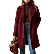 Women's Long Notch Lapel Coat Single Breasted Slim Fit Overcoat