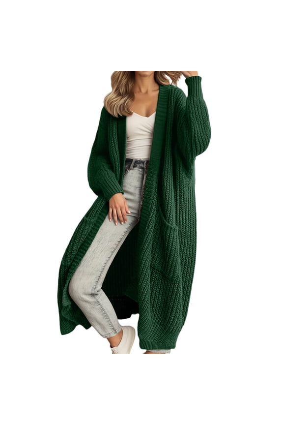 Women's Long Open Front Cardigan Pocket Detail Knit Sweater Coat Oversized Soft Fall Winter Jacket for Lounge and Errands
