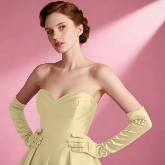 Women's Long Opera Gloves, Stretchy Spandex Costume Gloves for Halloween Cosplay, Elegant Evening Gloves for Weddings and Performances, Solid Color Formal Gloves for Parties and Special Events Beige