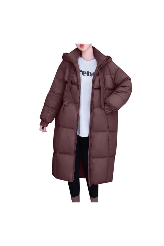 Women's Long Oversized Winter Coat Hooded Knee Length Jacket Warm Thick Insulated For Cold Weather Comfort And Style