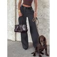 thumbnail image 1 of Women's Long Pants, Dress Pants, Commuter Outfit Women's Wide Leg Long Pants, Elegant Fashion Commuter Elegant Office Outfit, With Belt, Pocket Details, Autumn Outfit Brown Long Pants, 1 of 5
