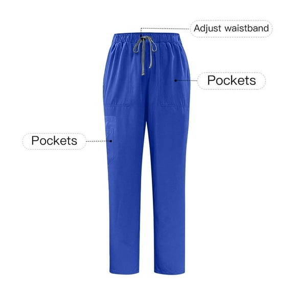 Women's Long Pants Womens Solid Color Straight Barrel Pants Elastic Waist Drawstring Pants Casual Trousers with Multiple Pockets Size XS-XXL