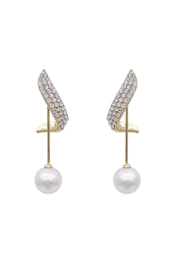 Women's Long Pearl Earrings, 18K Gold Plated, Metal Chain Earrings, Wedding Bridesmaid Jewelry