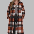 thumbnail image 1 of Women's Long Plaid Flannel Shirts Shacket Plus Size Long Sleeve Oversized Button Shirt Fall Spring Trench Coat with Pockets Orange L, 1 of 5