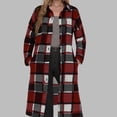 thumbnail image 1 of Women's Long Plaid Flannel Shirts Shacket Plus Size Long Sleeve Oversized Button Shirt Fall Spring Trench Coat with Pockets Wine M, 1 of 5