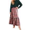 thumbnail image 1 of Women’s Long Plaid Skirt Elastic Waist Tiered Maxi Skirt Lightweight Soft Fabric Casual Style for Daily Wear Watermelon Red M, 1 of 6