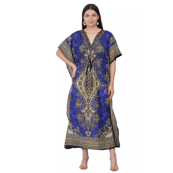 Women’s Long Polyester Kaftan Maxi Dress Kimono Sleeve Tunic Top Cover Up, One Size Royal Blue