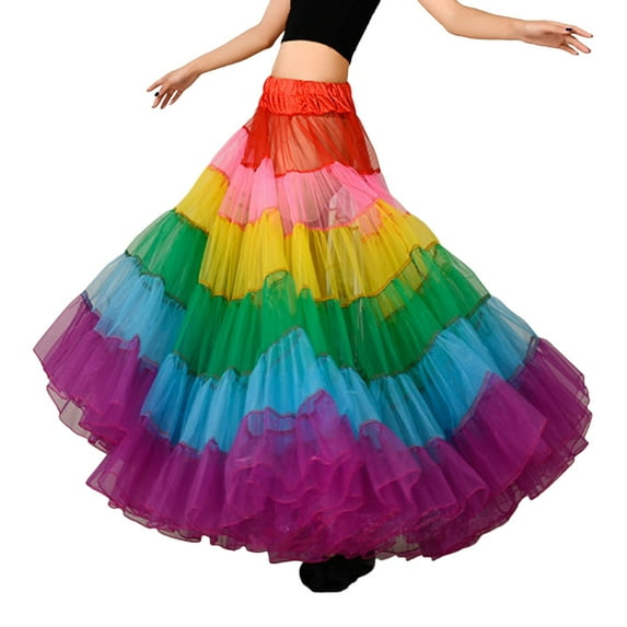 Women's Long Puff Party Dinner Tulle Skirt Red One Size