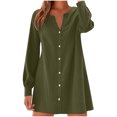 thumbnail image 1 of Women's Long Puff Sleeve V-Neck Dress Button Down Cotton-Linen Solid Casual Tunic Dress Loose Fit for Spring Summer Daily Wear, 1 of 5