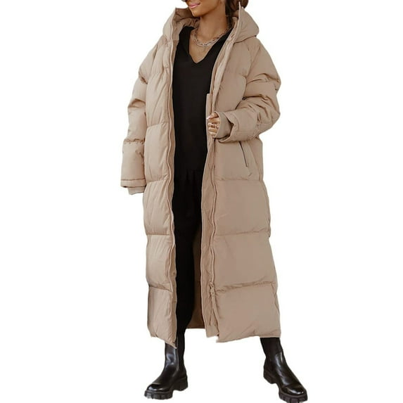 Women's Long Puffer Coat Hooded Maxi Length Long Sleeve Quilted Jacket Padded Warm Winter Coat Thick Down Jacket