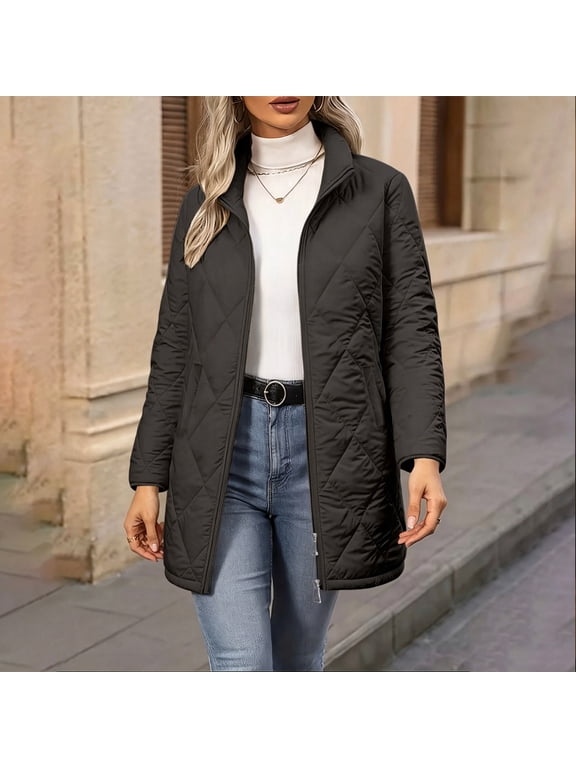 Women's Long Puffer Coat Lightweight Winter Jacket Black XXL