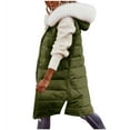 thumbnail image 1 of Women's Long Puffer Vest Hooded Sleeveless Zip Up Button Down Solid Color Winter Coat with Pockets Olive Green XL, 1 of 9