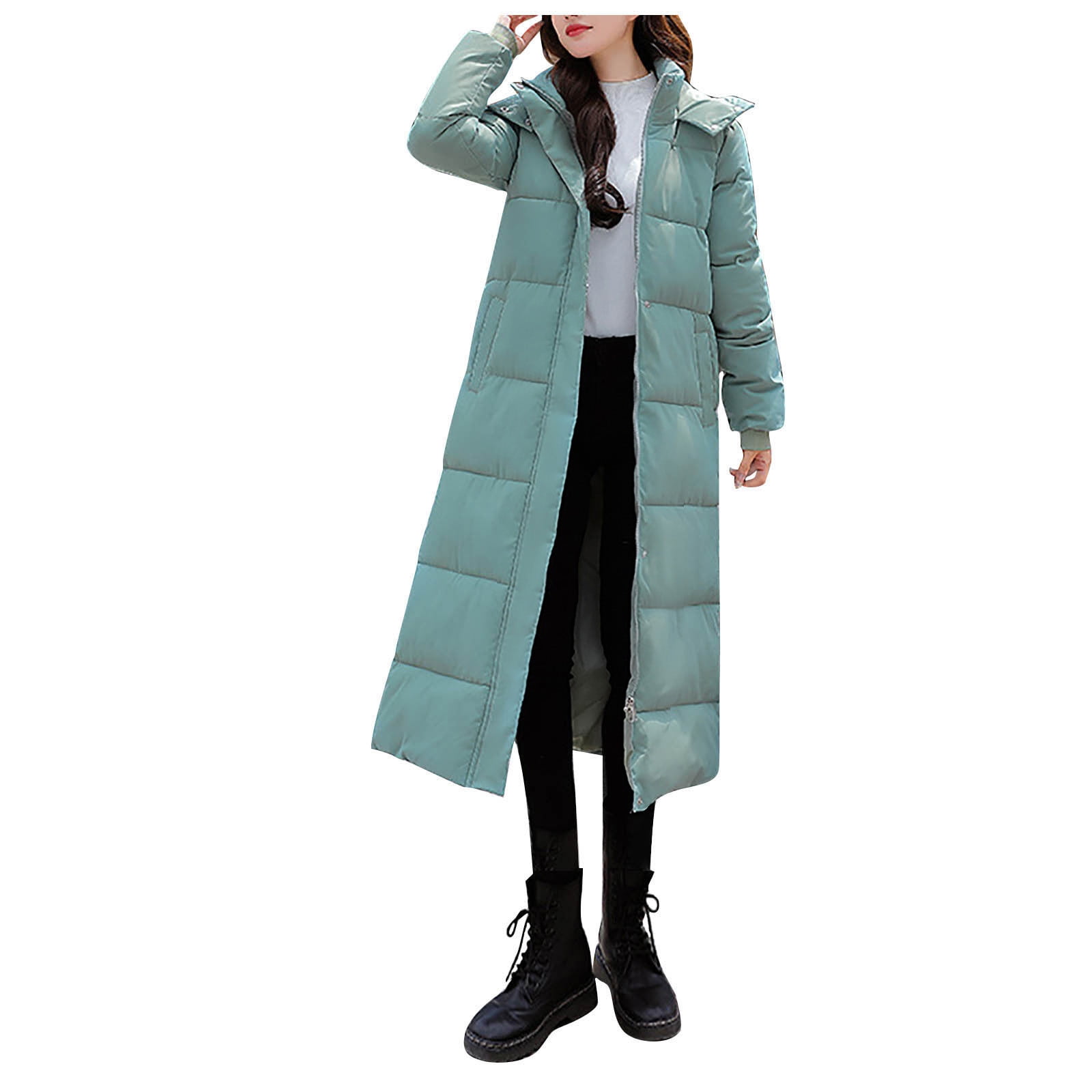 Women's Long Quilted Coat Hooded Maxi Length Long Sleeve Puffer