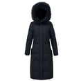 thumbnail image 1 of Women's Long Quilted Puffer Jackets Winter Warm Full Zip Hooded Coat Cotton Padded Down Warm Jacket Outerwear (L, Black), 1 of 6