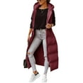 thumbnail image 1 of Women's Long Quilted Vest Hooded Maxi Length Sleeveless Puffer Vest Padded Coat Winter Outerwear, 1 of 4