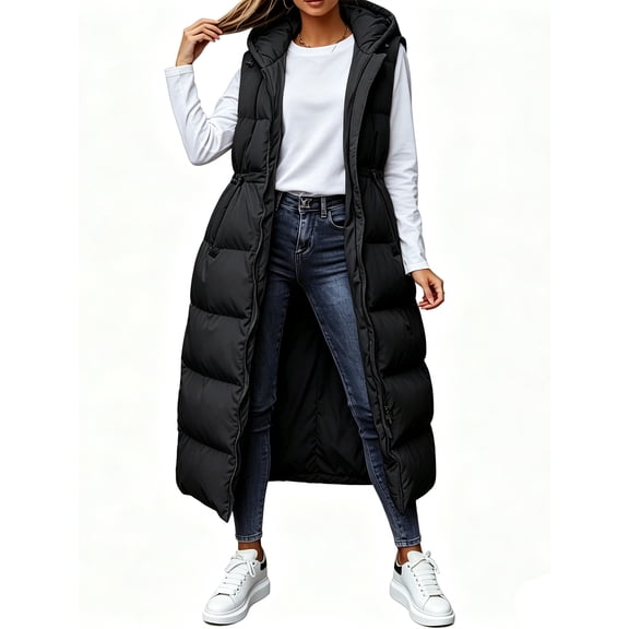Winter Women Sleeveless Hooded Vest Coat Casual Solid Warm Parka Vest