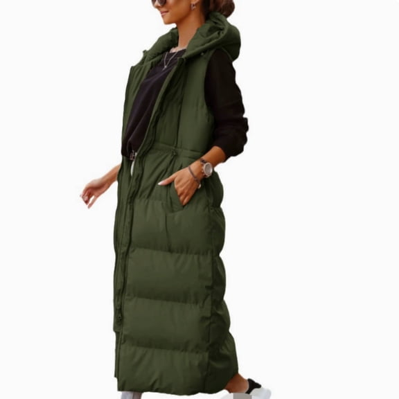 Women's Long Quilted Vest Hooded Maxi Length Sleeveless Vest Padded Coat Winter Outerwear