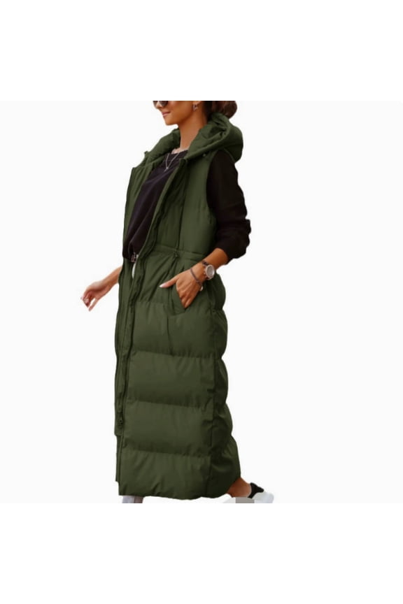 Women's Long Quilted Vest Hooded Maxi Length Sleeveless Vest Padded Coat Winter Outerwear