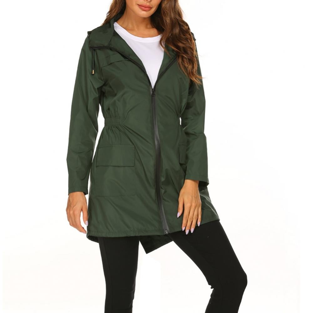 Womens Long Rain Jacket Lightweight Rain Coat Hooded Running Jackets Zipper Waterproof Windbreaker S XXL in Nepal at NPR 14689 Rating 5