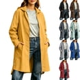 thumbnail image 1 of Women's Long Raincoat Hooded Trench Coat Full Zip Duster Waterproof Rain Jacket with Pockets for Travel Hiking Rainy Day, Yellow, XL, 1 of 10