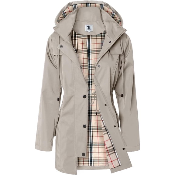 Women's Long Raincoat with Hood Outdoor Lightweight Windbreaker Rain Jacket Waterproof