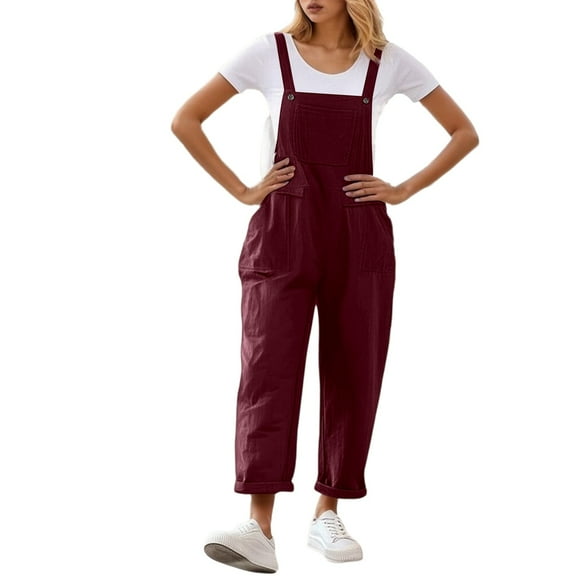 Women's Long Relaxed Fit Overalls With Pockets Casual And Stylish Bib Pants