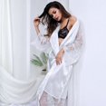 thumbnail image 1 of Women's Long Robe with Lace, Kimono Satin Gown Lingerie Long Sleeve Tie Front Robe Cover Up, 1 of 4