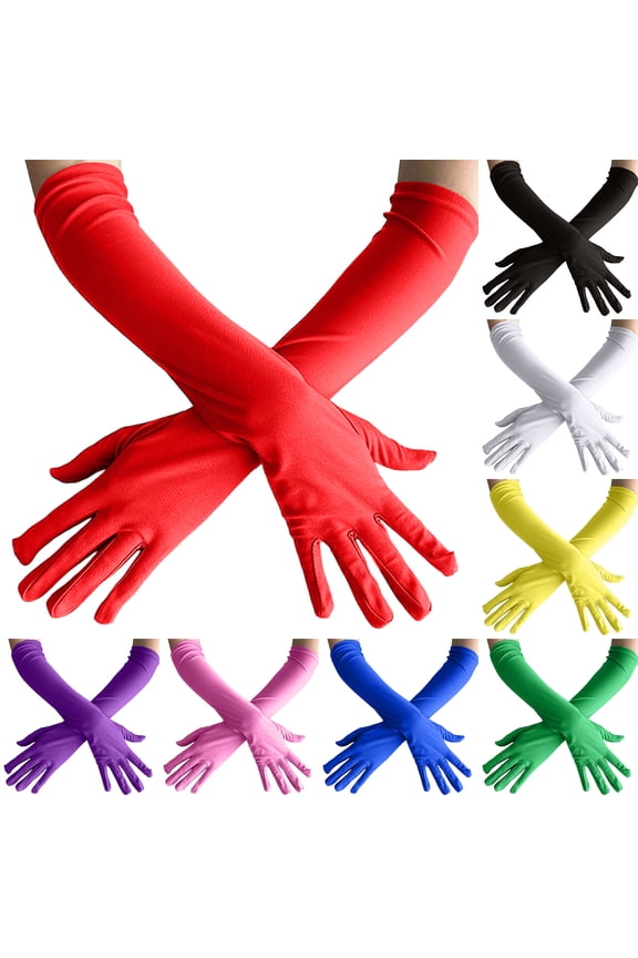 Women's Long Satin Gloves 1920s Opera Bridal Wedding Dance Halloween costume Evening Party Gloves 16.93 inch Red
