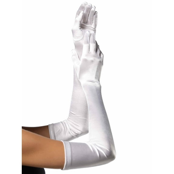 Women's Long Satin Gloves, White, One Size