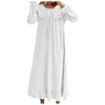 thumbnail image 1 of Women's Long Satin Nightgowns - Long Sleeves, Vintage Style with Bow and Lace Trim, Wrist Neck Design, Comfortable for Home Sleep, 1 of 4