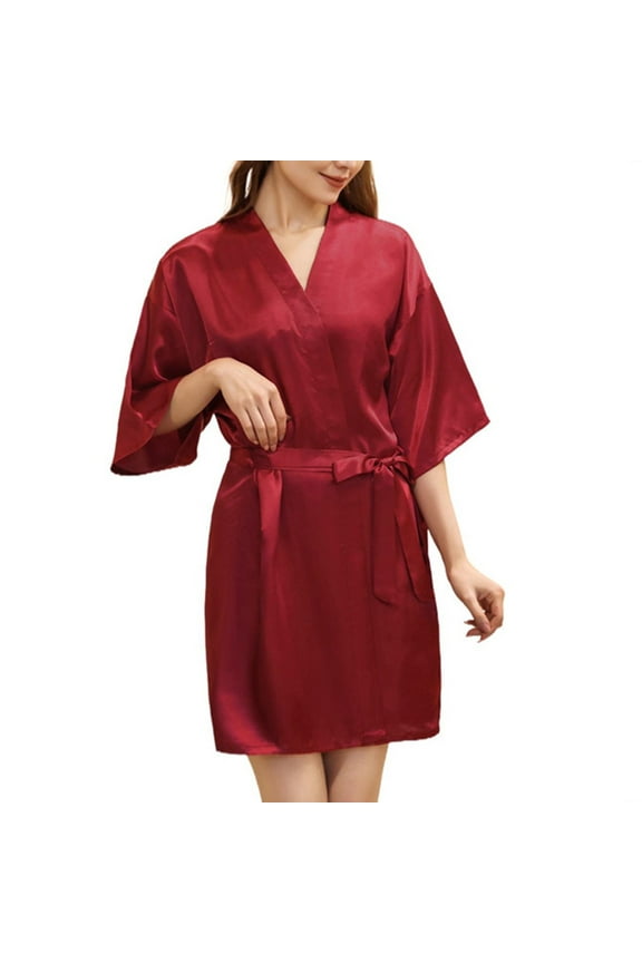 Women's Long Satin Robe - Floral Print Kimono Dressing Gown, 3/4 Sleeves, Polyester Spandex, S-XXL