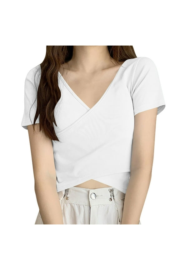 Women's Long/Short Sleeve Deep V Neck Cross Wrap Crop Surplice Top