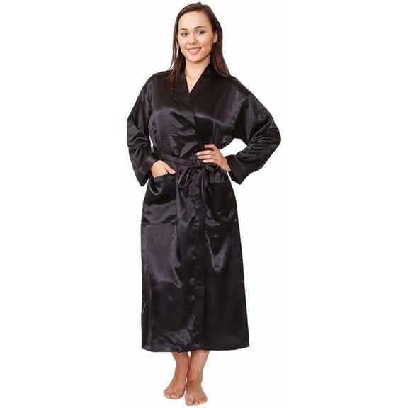 Women's Long Silky Poly Satin Robe in Variety of Colors, Sizes S-XL, Up2date Fashion Style-Gwn14