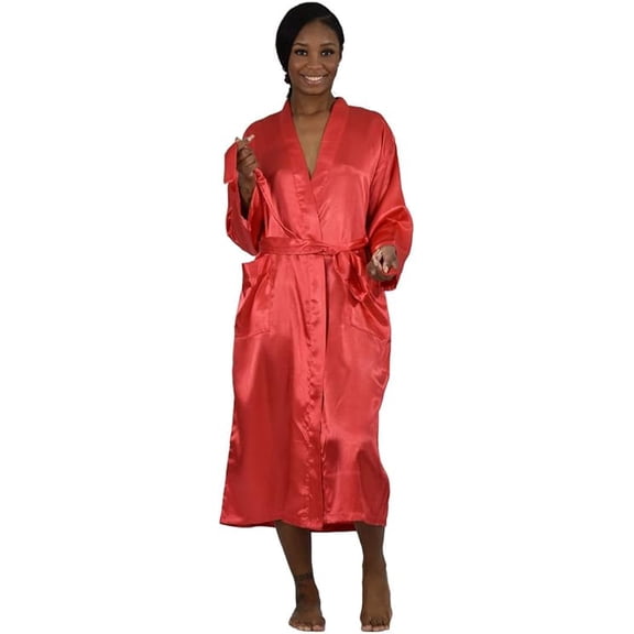 Women's Long Silky Poly Satin Robe in Variety of Colors, Sizes S-XL, Up2date Fashion Style-Gwn14
