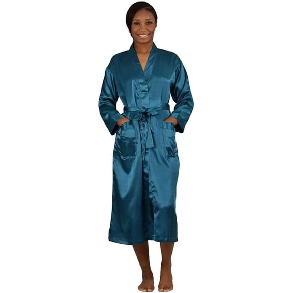 Women's Long Silky Poly Satin Robe in Variety of Colors, Sizes S-XL, Up2date Fashion Style-Gwn14