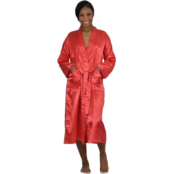 Women's Long Silky Poly Satin Robe in Variety of Colors, Sizes S-XL, Up2date Fashion Style-Gwn14