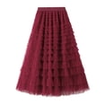 thumbnail image 1 of Women's Long Skirt Multilayer Mesh Pleated High Waist High Stretch Elegant Solid Color Cake Skirt, 1 of 9