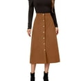 thumbnail image 1 of Women's Long Skirt Solid High Waist Skirt Corduroy Hip Wrap Single Breasted Slim Fit Solid Skirt Autumn and Winter, 1 of 3