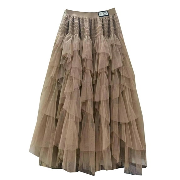 Women's Long Skirts Solid Color Elastic Waist Skirts Spring Summer Fashion Layered Tulle Tutu Casual Skirts