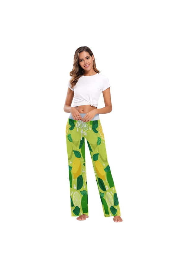 Women's Long Sleep Pants Home Pants Sleep Pants Wide-Leg Pants Design Elastic Fabric Casual Pants L Cute Lemon
