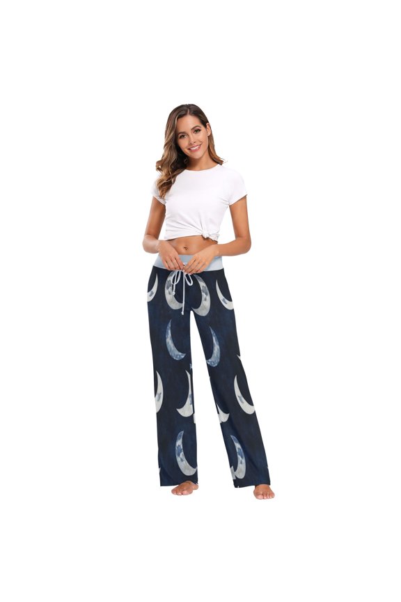 Women's Long Sleep Pants Home Pants Sleep Pants Wide-Leg Pants Design Elastic Fabric Casual Pants L White Moon