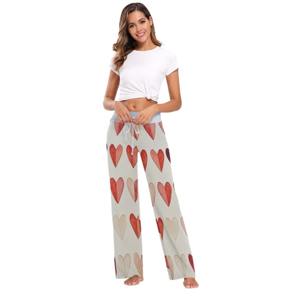Women's Long Sleep Pants Home Pants Sleep Pants Wide-Leg Pants Design Elastic Fabric Casual Pants M Beautiful Heart Pattern