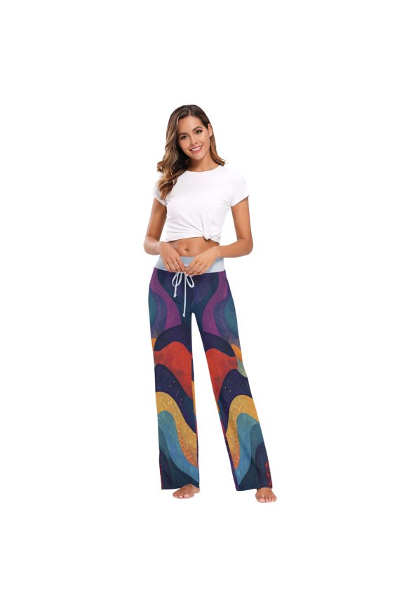 Women's Long Sleep Pants Home Pants Sleep Pants Wide-Leg Pants Design Elastic Fabric Casual Pants M Color River Cartoon