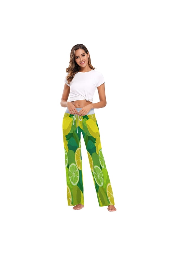 Women's Long Sleep Pants Home Pants Sleep Pants Wide-Leg Pants Design Elastic Fabric Casual Pants S Seamless Lemon