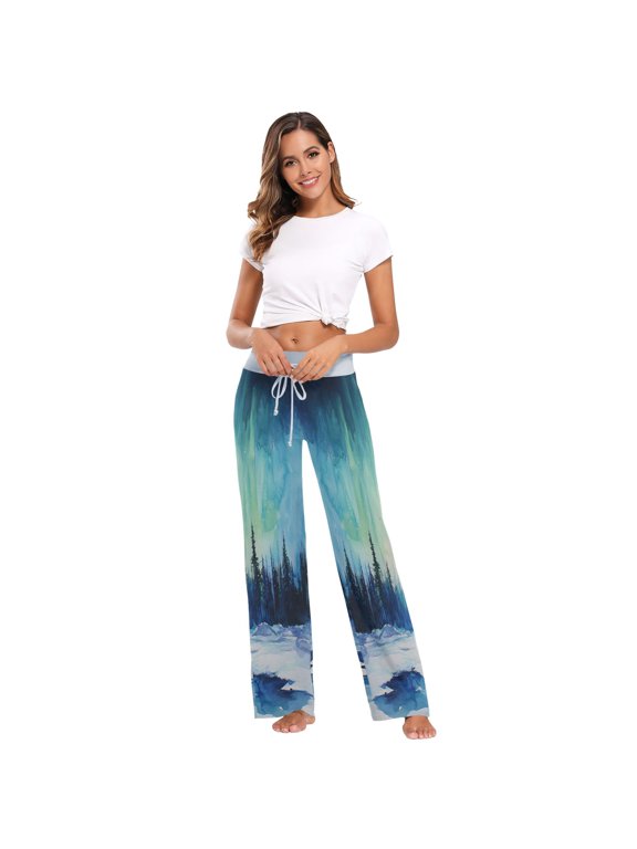 Women's Long Sleep Pants Home Pants Sleep Pants Wide-Leg Pants Design Elastic Fabric Casual Pants XS Aurora in The Forest